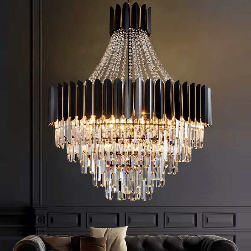 Lustre LED en cristal noir et or