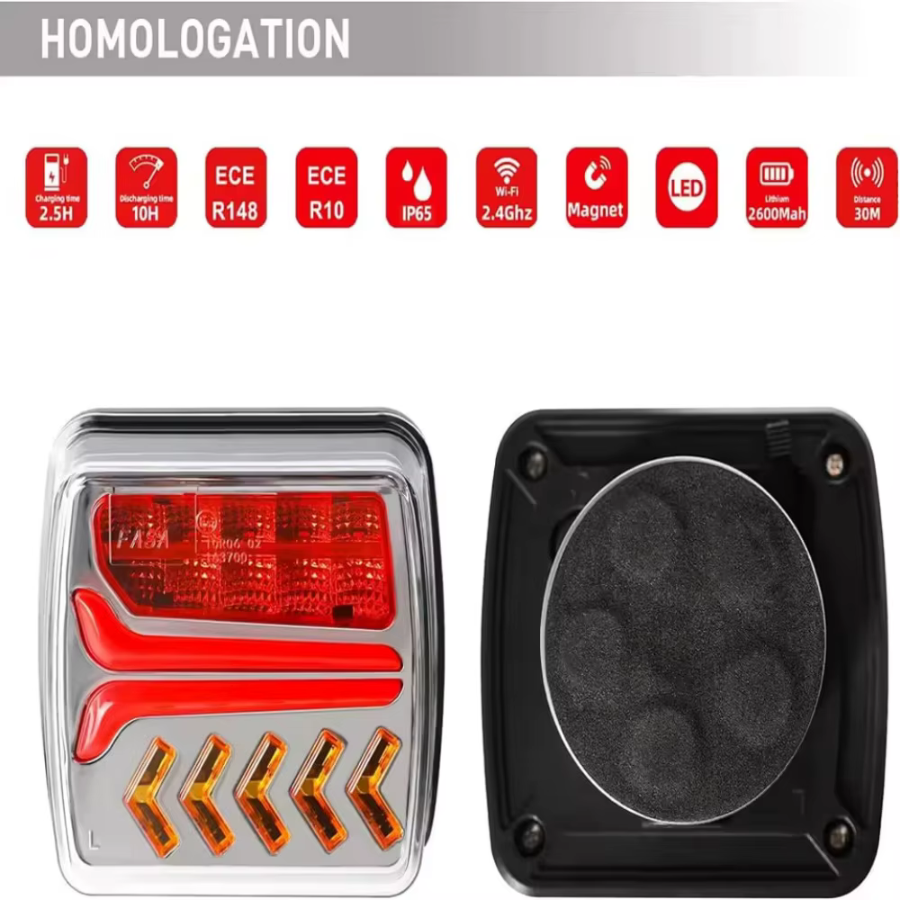 Feu arrière LED magnétique sans fil de haute qualité, 12V/24V, pour remorques