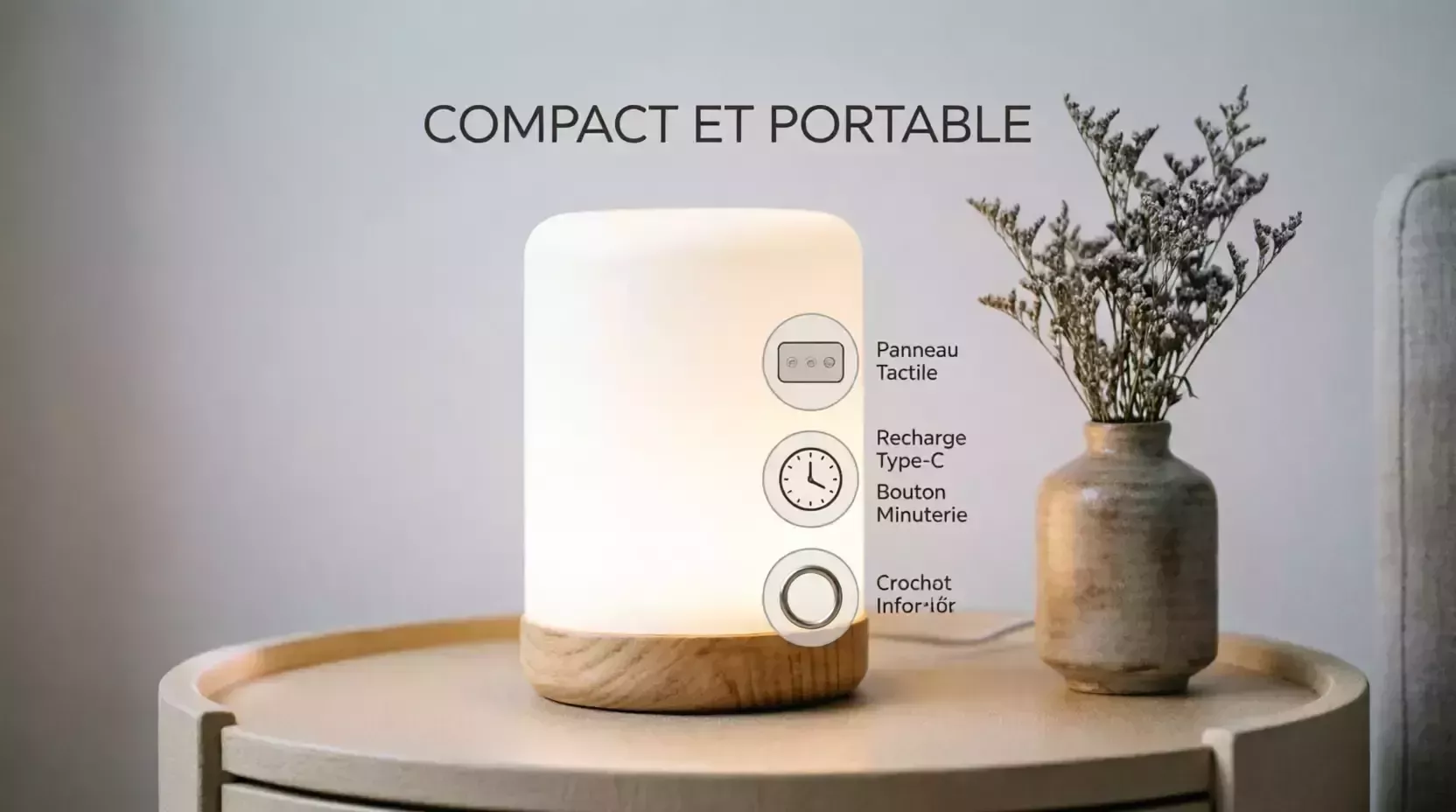 Lampe de Table de Chevet Rechargeable 