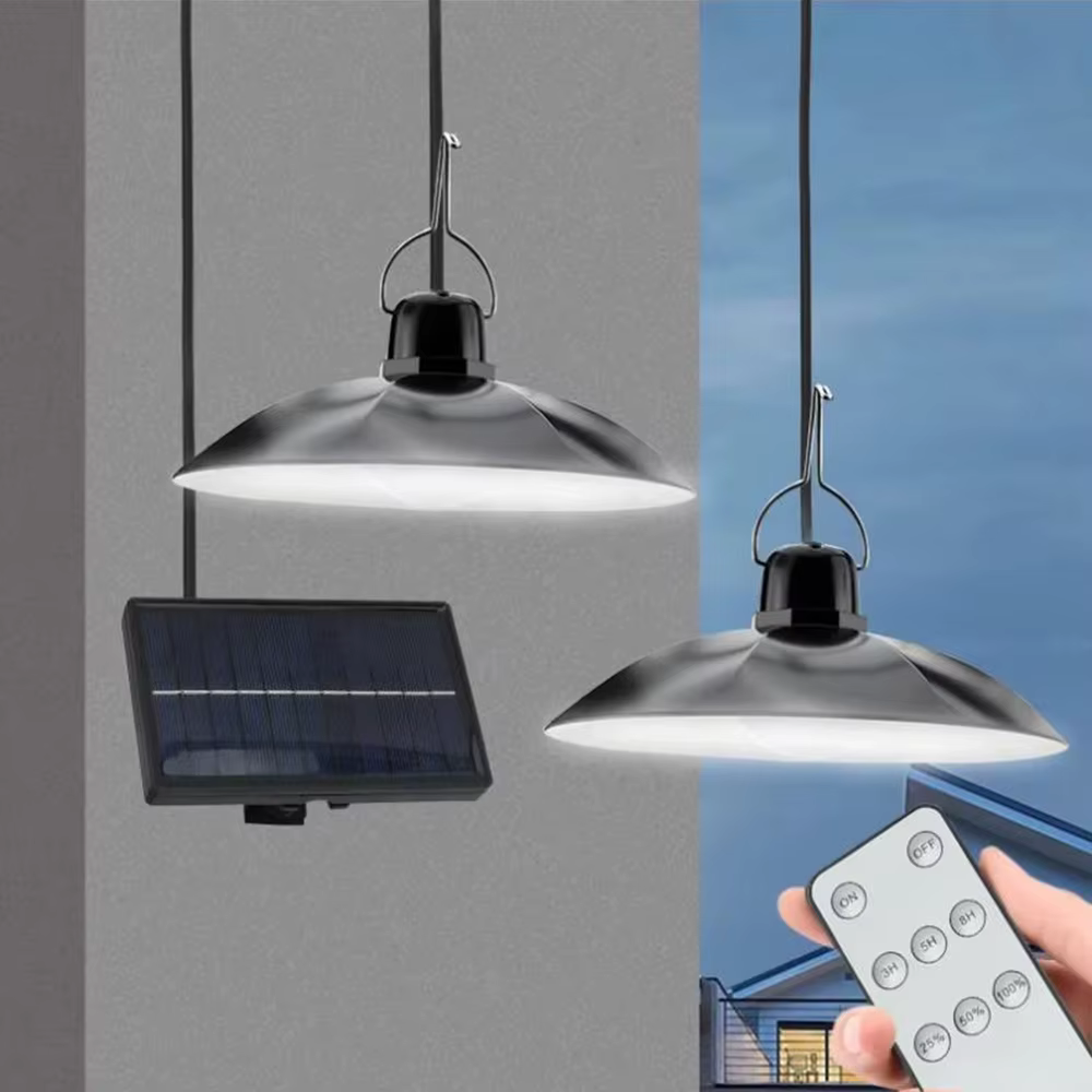 Lustre solaire d'extérieur, lampe LED étanche à double tête