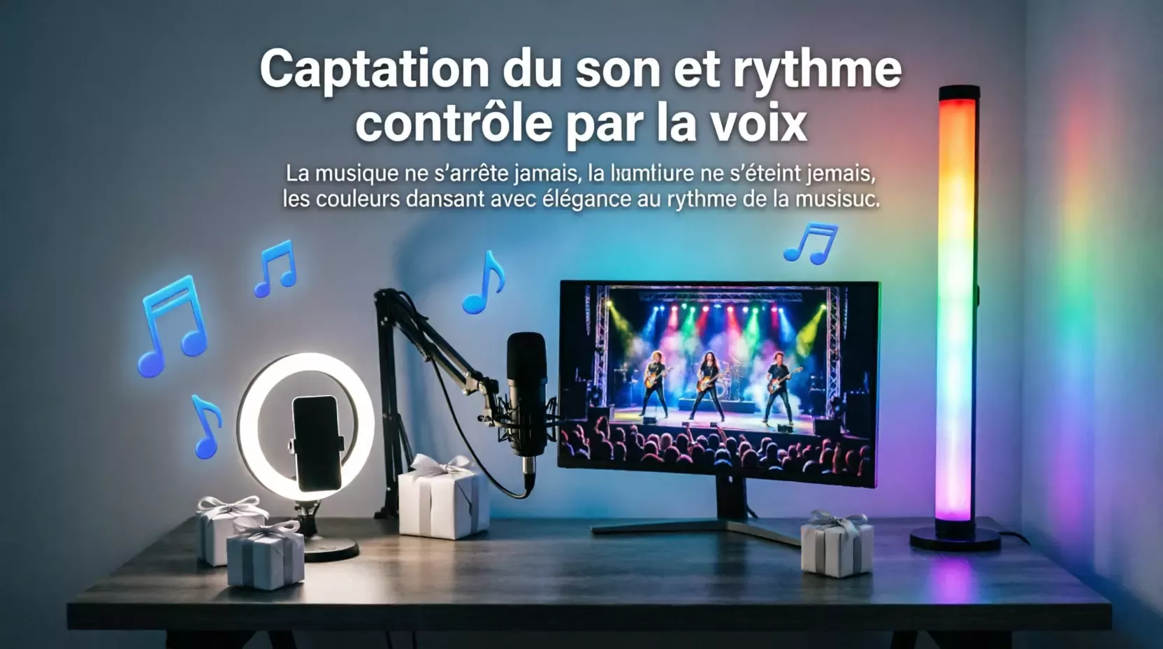 Lampe de sol LED pour Bureau, lumière ambiante à détection sonore